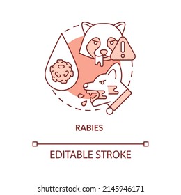 Rabies terracotta concept icon. Common health concern for dog abstract idea thin line illustration. Brain inflammation. Isolated outline drawing. Editable stroke. Arial, Myriad Pro-Bold fonts used