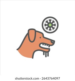 ícone de contorno preenchido pelo vírus da raiva. ilustração da linha de cor da raiva do cão.