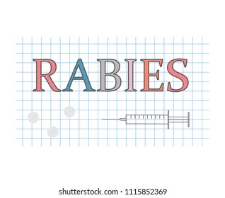 rabies word on checkered paper sheet- vector illustration