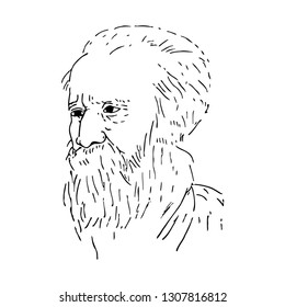 Rabindranath Tagore who is the national anthem writer of India, Bangladesh & Srilanka got nobel prize in 1913 hand drawn line art vector portrait illustration.