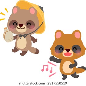 Raccon dogs of the Japanese folktale playing