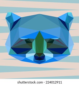 raccoon abstract portrait icon isolated polygonal card