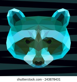 raccoon abstract portrait icon isolated polygonal card