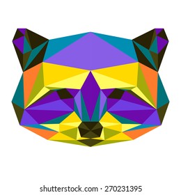 raccoon abstract portrait icon isolated polygonal card