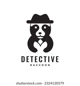 raccoon animal detective hat cartoon mascot cute logo vector icon illustration