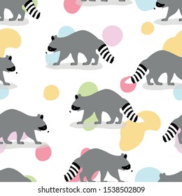 Raccoon animals vector seamless pattern . Concept for print, web design, cards, wallpapers