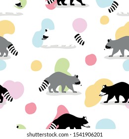 Raccoon animals vector seamless pattern on white background. Concept for print, web design , cards , textile 