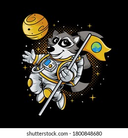 Raccoon astronaut character vector illustration