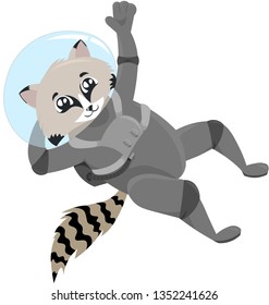 Raccoon astronaut in the helmet. Design for a holiday, postcards, clothing, stationery. Illustrations for children.