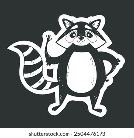 Raccoon black sticker line art flat simple style concept. Vector graphic design illustration element