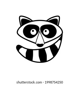 The raccoon is black and white. Raccoon logo, icon, label. Pet shop, raccoon dog, raccoon gargle. Animal protection, zoo. Vector outline image