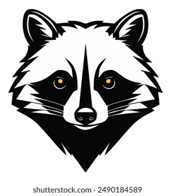 Raccoon black and white with yellow eyes isolated logo or symbol. Can be used as emblem or mascot for sports or other products.