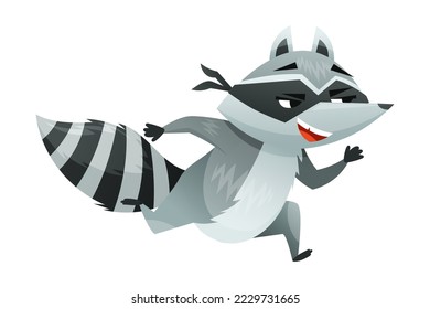 Raccoon Burglar with Striped Tail Wearing Mask Escaping and Running Away Vector Illustration