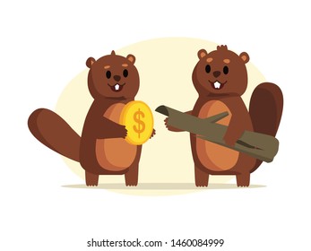 raccoon buying a wood vector illustration