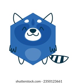 Caricatura de mapache, personaje de la forma matemática del pentágono animal. Encantador personaje racoon con cara, feliz emoticono. Forma geométrica elemental del vector