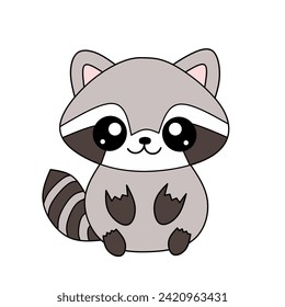 Raccoon cartoon design on kawaii style.  isolated on white background