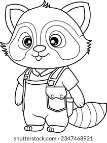 Raccoon cartoon line art for coloring book page