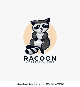 Raccoon cartoon logo design vector illustration flat color