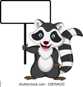 raccoon cartoon posing with blank sign