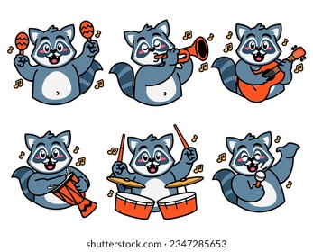 Raccoon Cartoon Sticker Playing music