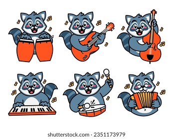 Raccoon Cartoon Sticker Playing music
