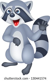 Raccoon Cartoon Waving Hand