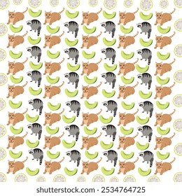 Waschbär, Katze mit Früchten als Muster Hintergrund