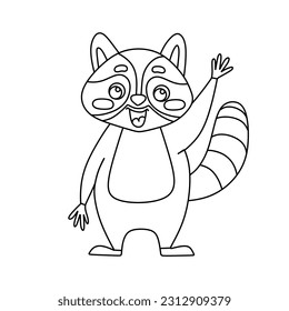 Raccoon Character Black and White Vector Illustration Coloring Book for Kids