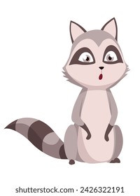 Raccoon character emotion. Funny wild coon pose or cute mammal animal, cartoon vector. Character emoji design isolated on white background
