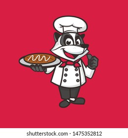 raccoon chef character vector with bread for mascot design