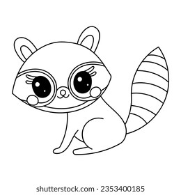 Raccoon - coloring book element. Hand drawn black and white vector illustration.