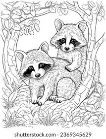 raccoon coloring page for adults