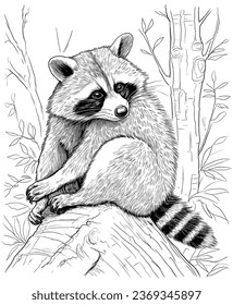 raccoon coloring page line art