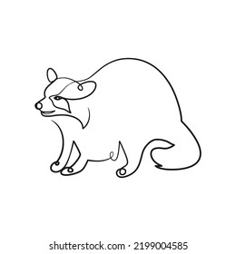 Raccoon continuous line art drawing. One line art design of raccoon, Funny raccoon animal