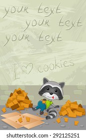 Raccoon and cookies. Vector illustration cartoon.