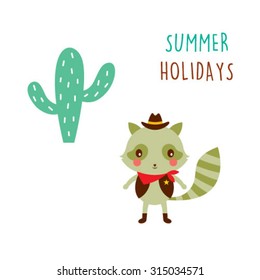 raccoon cowboy summer holiday vector