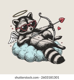 Raccoon Cupid Retro Vintage Art Design for Graphic Tees
