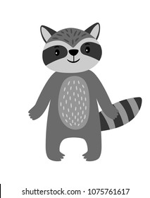 Raccoon cute cartoon animal icon isolated on white background, vector illustration