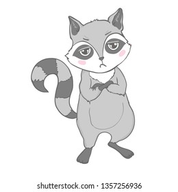 Raccoon cute cartoon animal icon isolated on white background, vector illustration