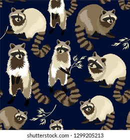 Raccoon cute fluffy beast. Forest animal_pattern