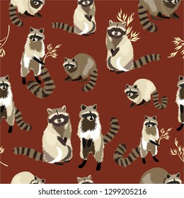 Raccoon cute fluffy beast. Forest animal_pattern