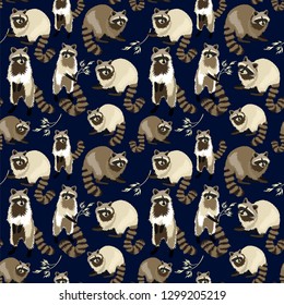 Raccoon cute fluffy beast. Forest animal_pattern