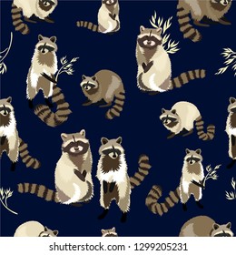 Raccoon cute fluffy beast. Forest animal_pattern