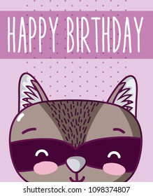 Raccoon Cute Happy Birthday Card Stock Vector (Royalty Free) 1098374807 ...