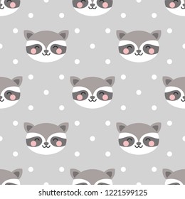 raccoon cute seamless pattern, cartoon background, vector illustration