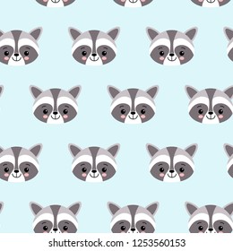 raccoon cute seamless pattern, cartoon background, vector illustration