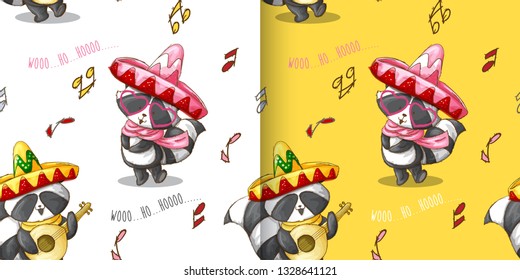 raccoon cute seamless pattern. cartoon background. vector illustration. - Vector