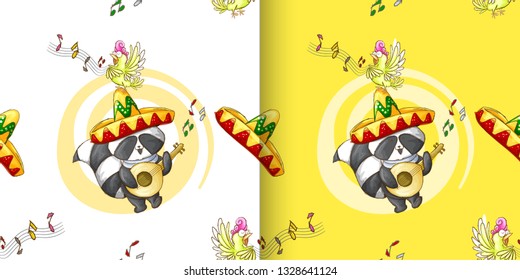 raccoon cute seamless pattern. cartoon background. vector illustration. - Vector