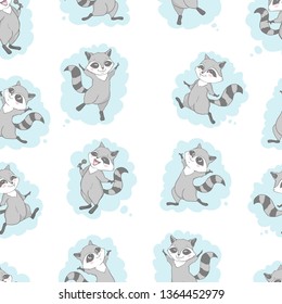raccoon cute seamless pattern, cartoon background, vector illustration