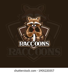 Raccoon with a dagger. Mascot vector